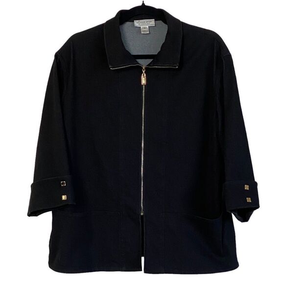 St John Sport by Marie Gray Black Denim Zip Up Jacket Sz S - Picture 2 of 12